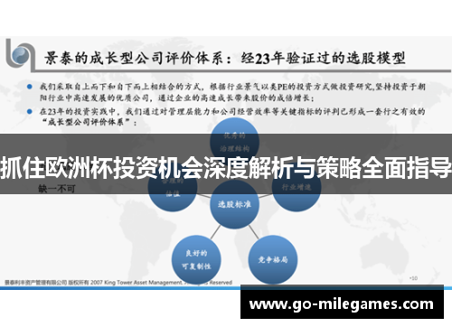 抓住欧洲杯投资机会深度解析与策略全面指导 抓住欧洲杯投资机会深度解析与策略全面指导