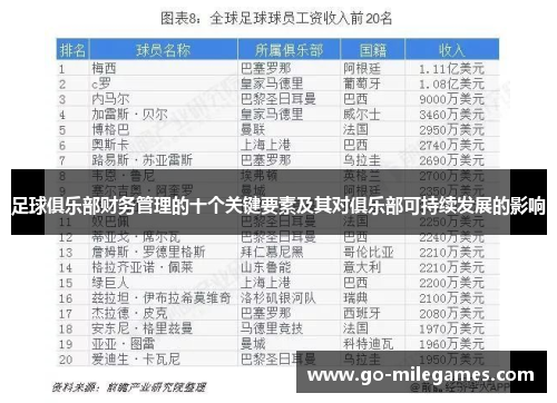 足球俱乐部财务管理的十个关键要素及其对俱乐部可持续发展的影响 足球俱乐部财务管理的十个关键要素及其对俱乐部可持续发展的影响