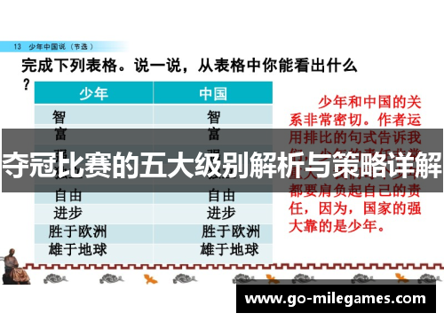 夺冠比赛的五大级别解析与策略详解 夺冠比赛的五大级别解析与策略详解